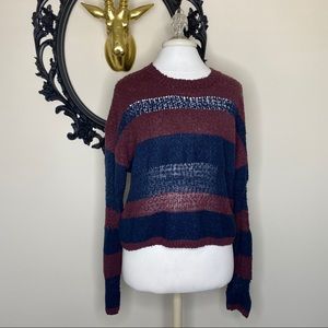Rag Poets Navy & Burgundy Striped Sweater